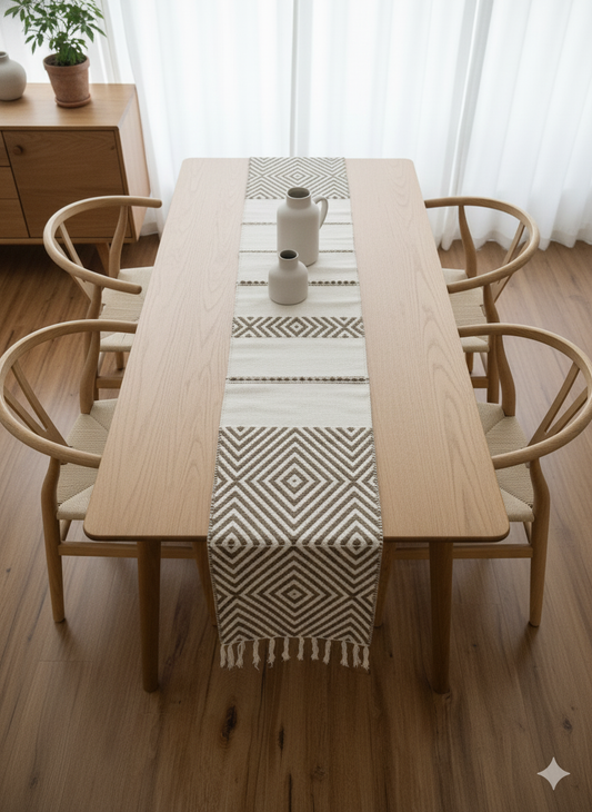 Beige Wave Boho Table Runner