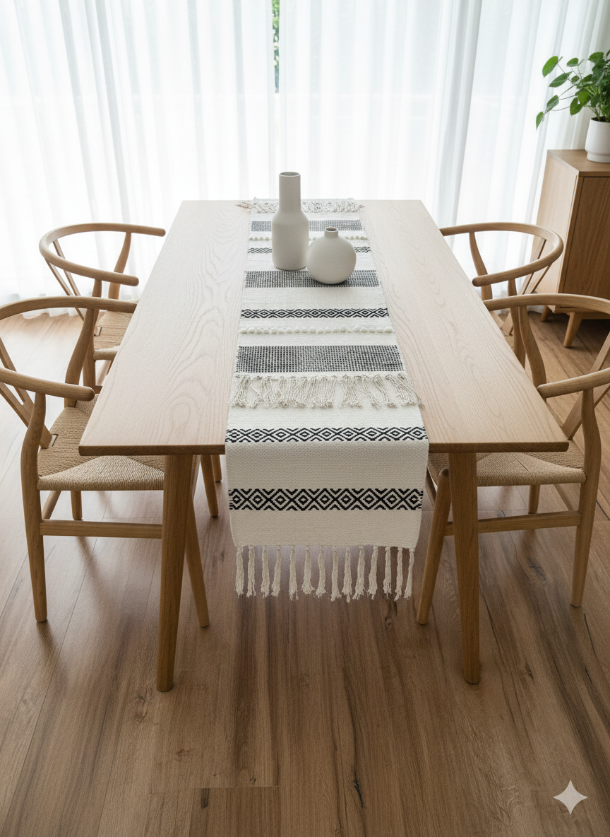 Diamond Black Boho Table Runner