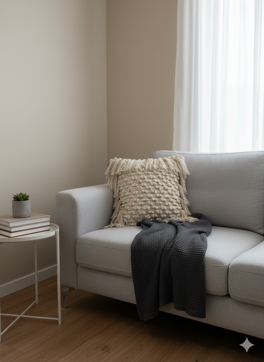 White Beaded Boho Cushion Cover