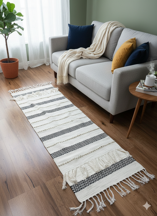 Waved Black Boho Runner