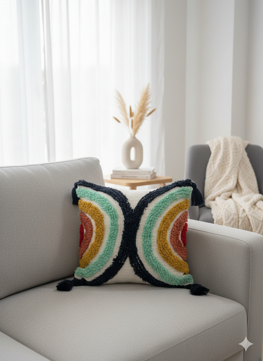 Horizontal Rainbow Tufted Cushion Cover