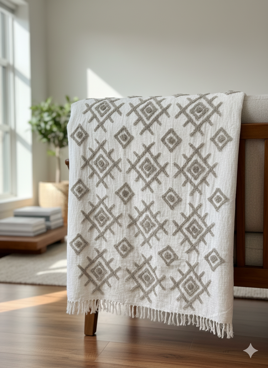 Beige Geometric Sofa Throw