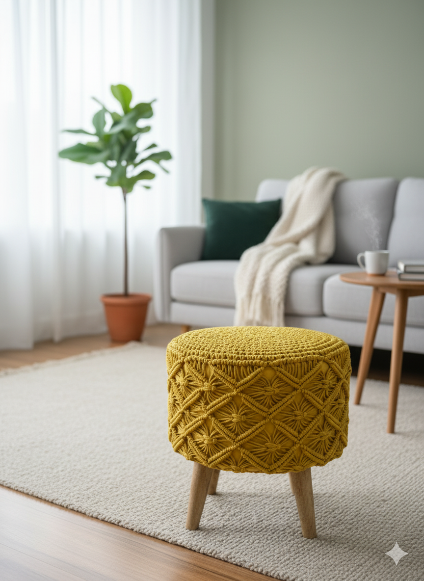 Yellow Macrame Ottoman