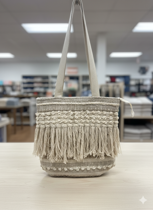 16*16 Boho White Dotted Tote Bag