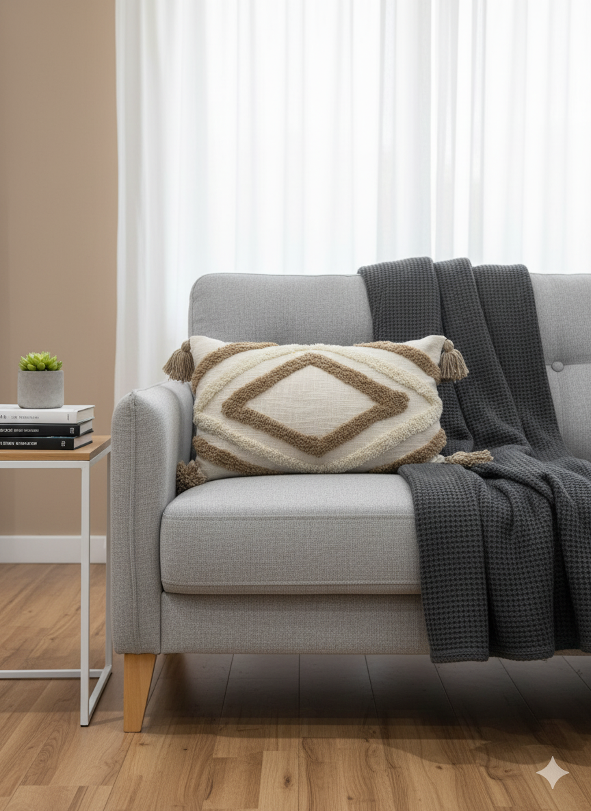 Beige Diamond Cushion Cover