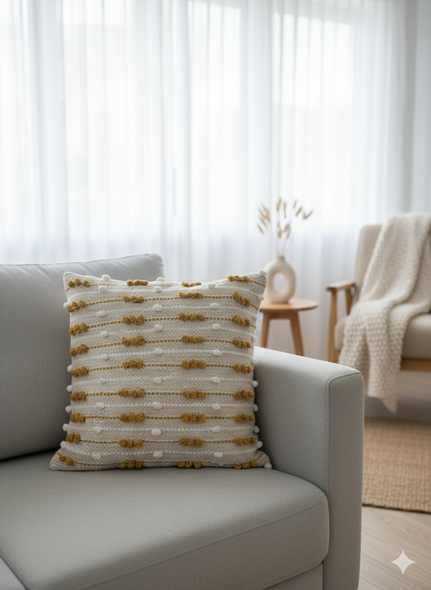 Mustard Beaded Boho Cushion Cover