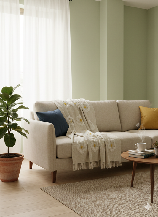 White Flower Sofa Throw