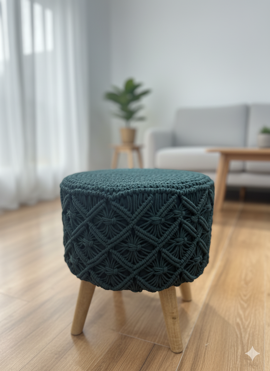 Green Macrame Ottoman