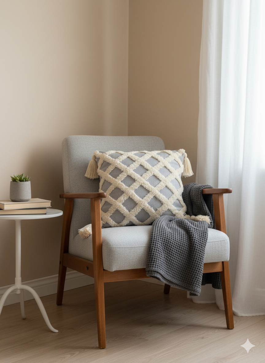 Grey White Zig Zag Tufted Cushion Cover