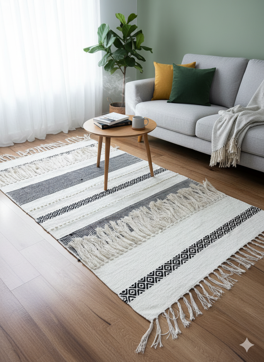 Black Frilled Boho Rug