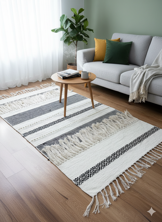 Black Frilled Boho Rug