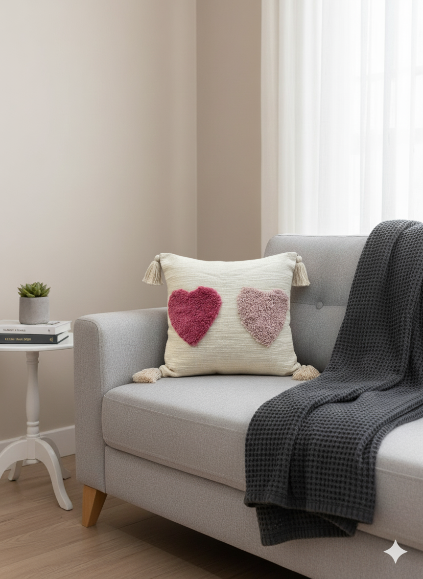 Heart Tufted Cushion Cover