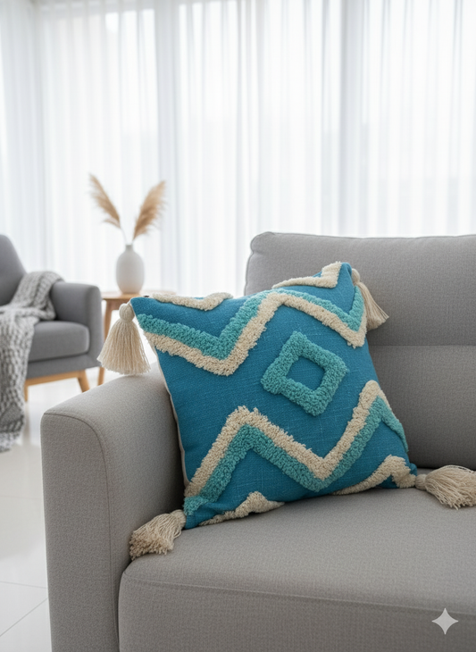 Navy Blue White Diamond Tufted Cushion Cover