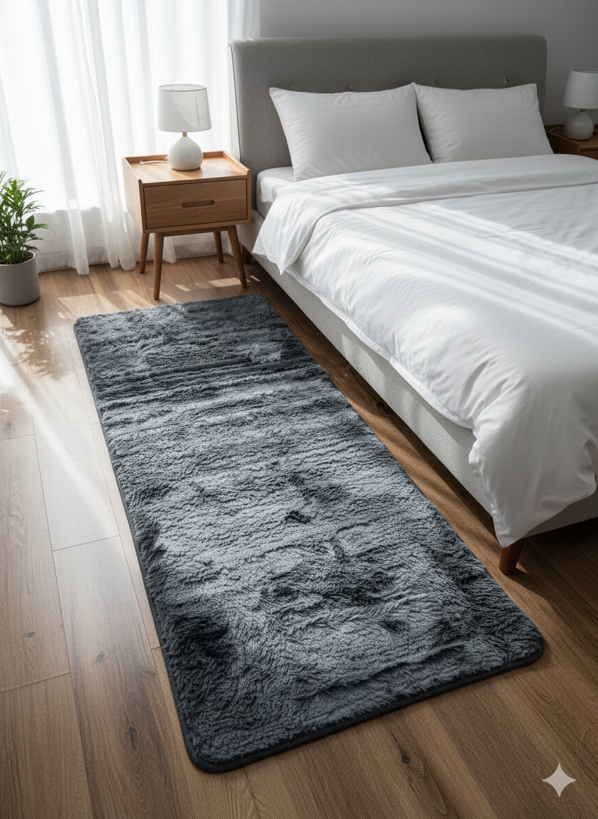 Dark Grey Rabbit Fur Bedside Runner