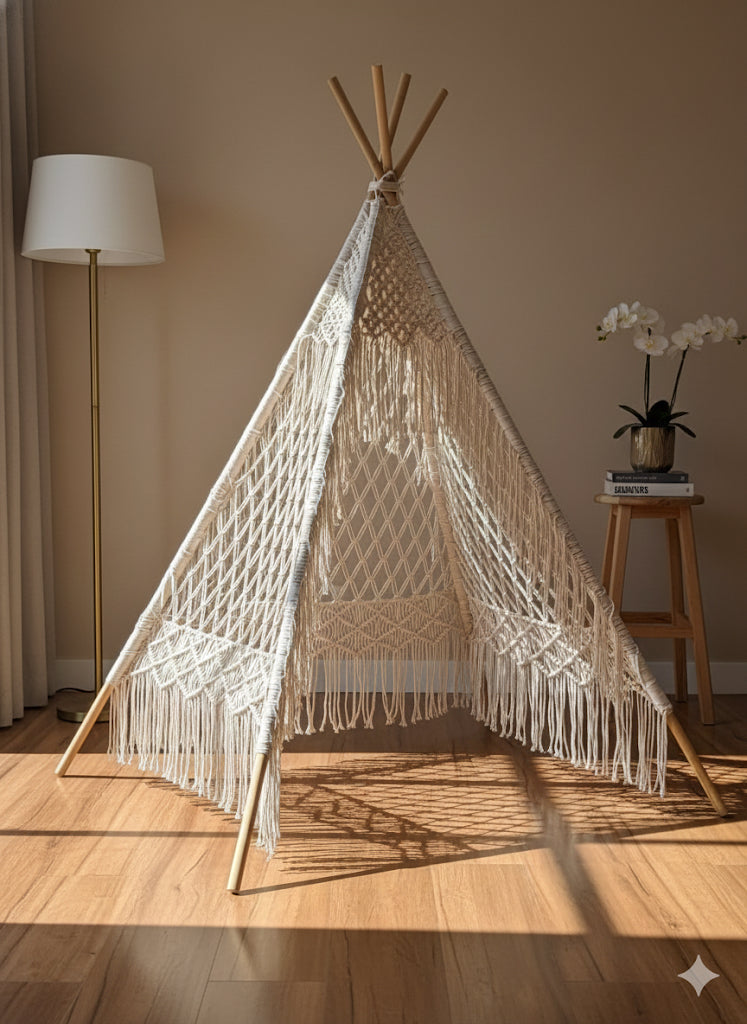6 Feet White Macrame Tepee Tent