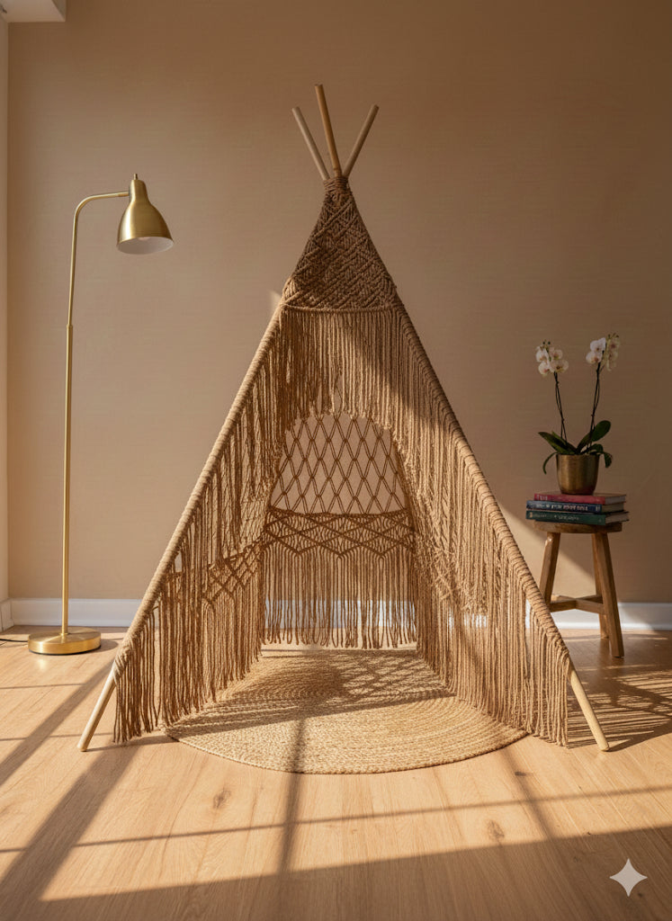 4 Feet Beige Macrame Tepee Tent