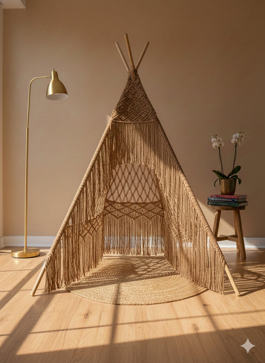 4 Feet Beige Macrame Tepee Tent
