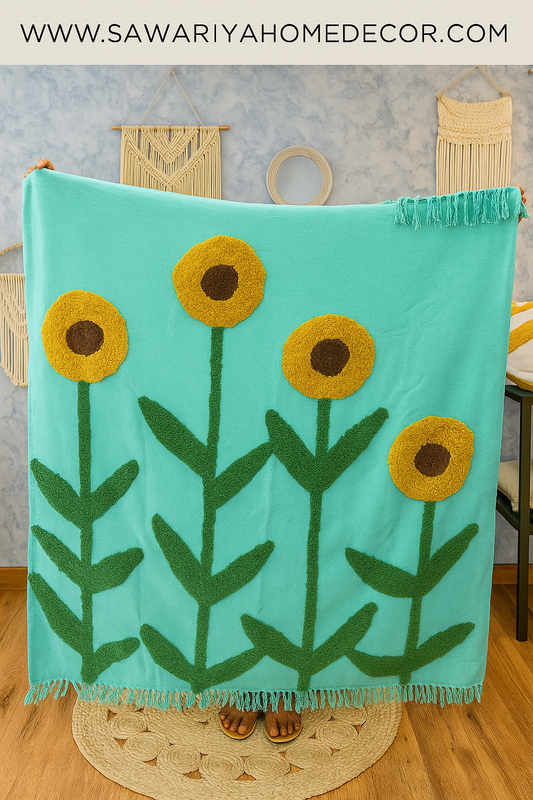 Teel Green Sunflower Sofa Throw