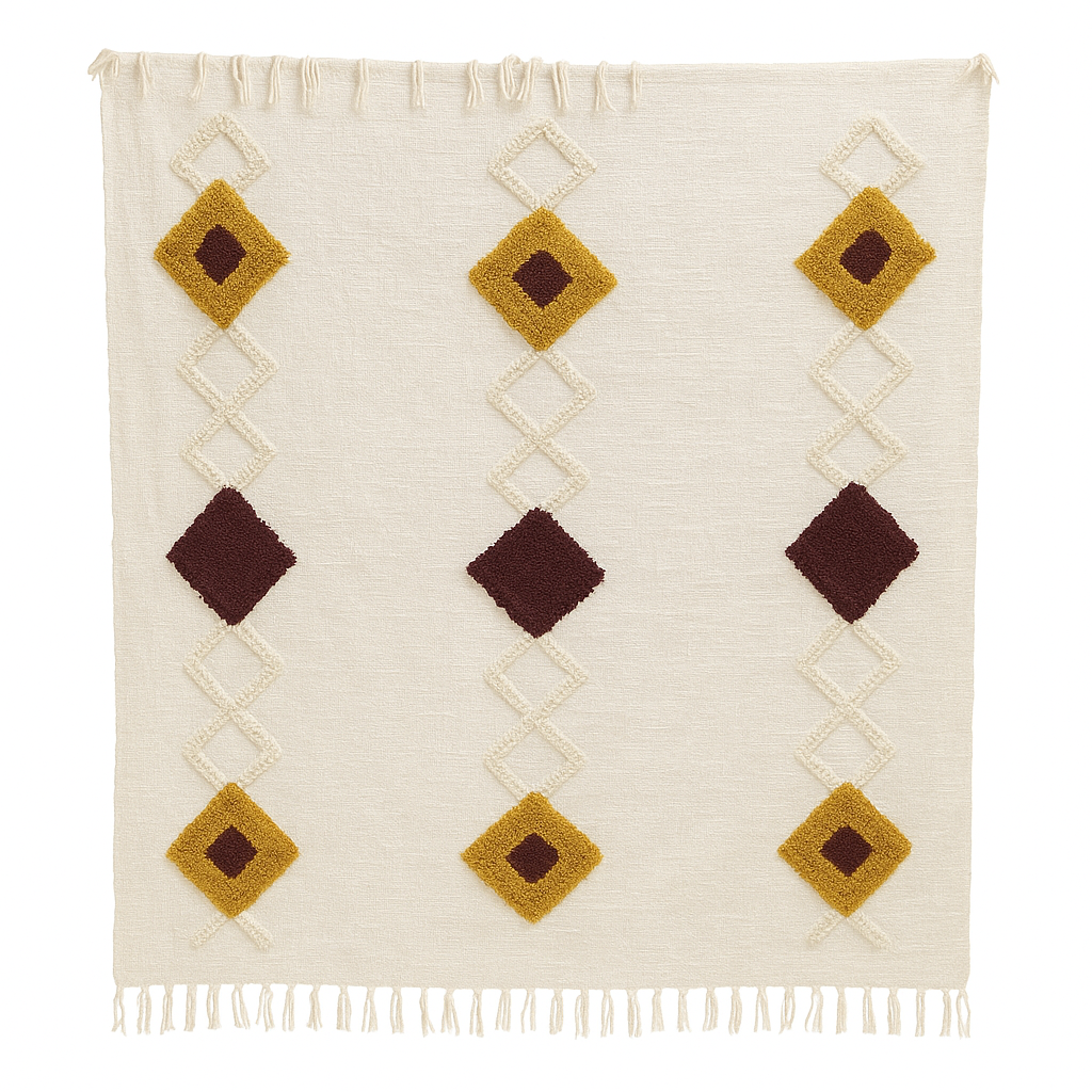 Mustard Maroon Diamond Sofa Throw