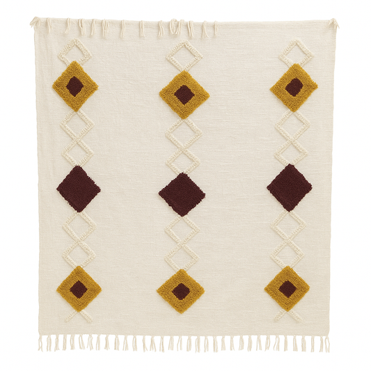 Mustard Maroon Diamond Sofa Throw
