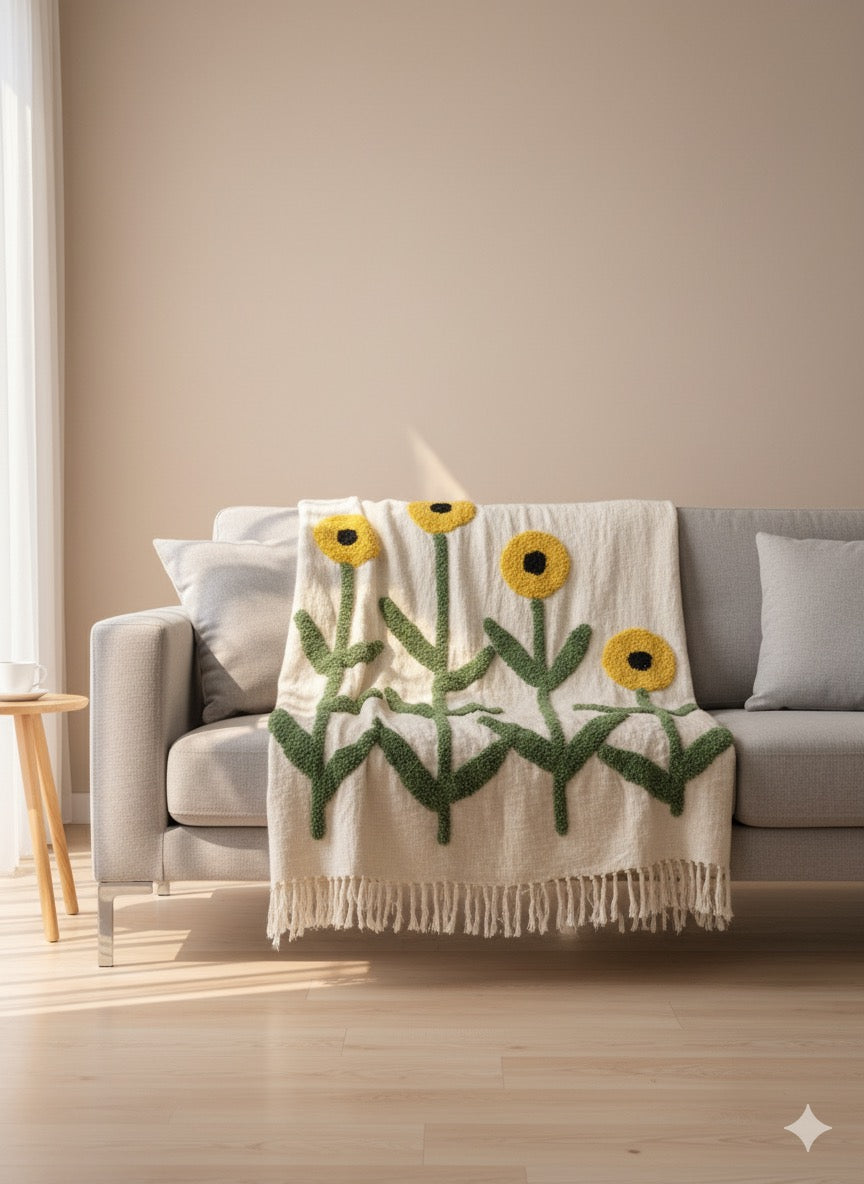White Sunflower Sofa Throw