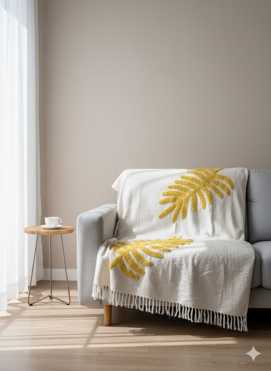 Mustard Leaf Sofa Throw