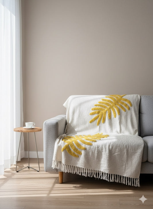 Mustard Leaf Sofa Throw