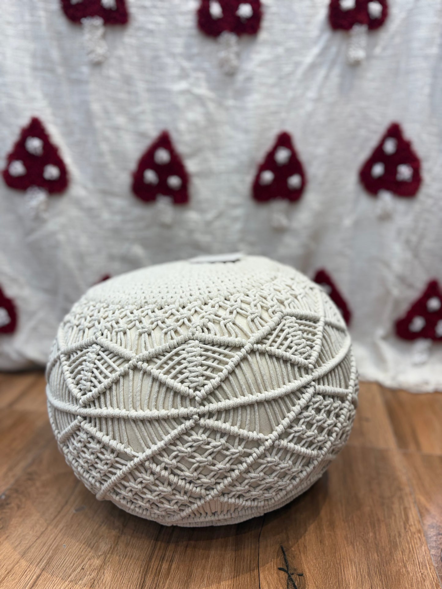 White Macrame Pouff