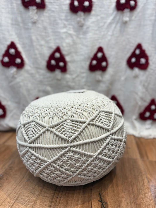 White Macrame Pouff