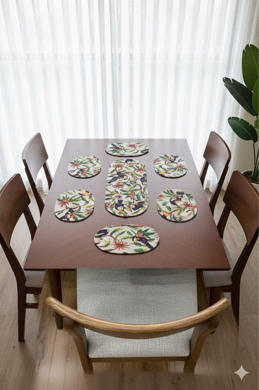 Kingfisher Dining Table Mat Set (6 Placemats + 1 Runner)