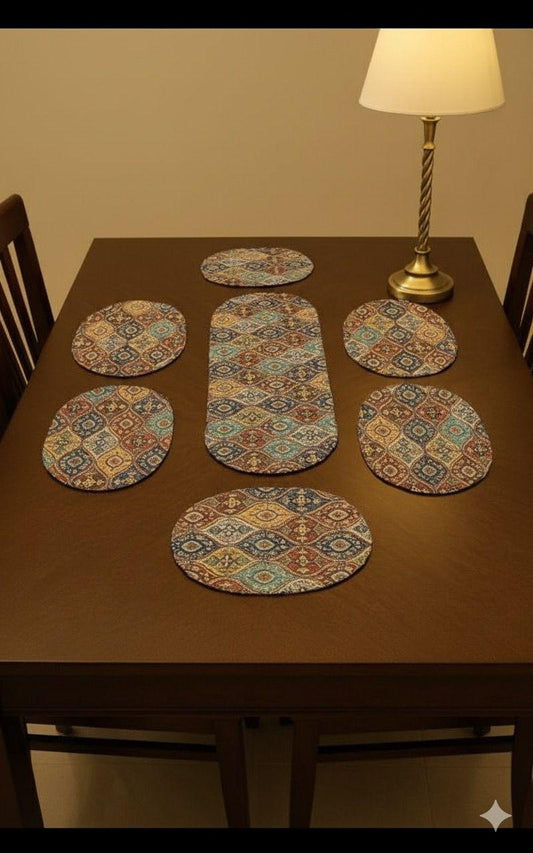 Royal Mosaic Dining Table Mat Set (6 Placemats + 1 Runner)