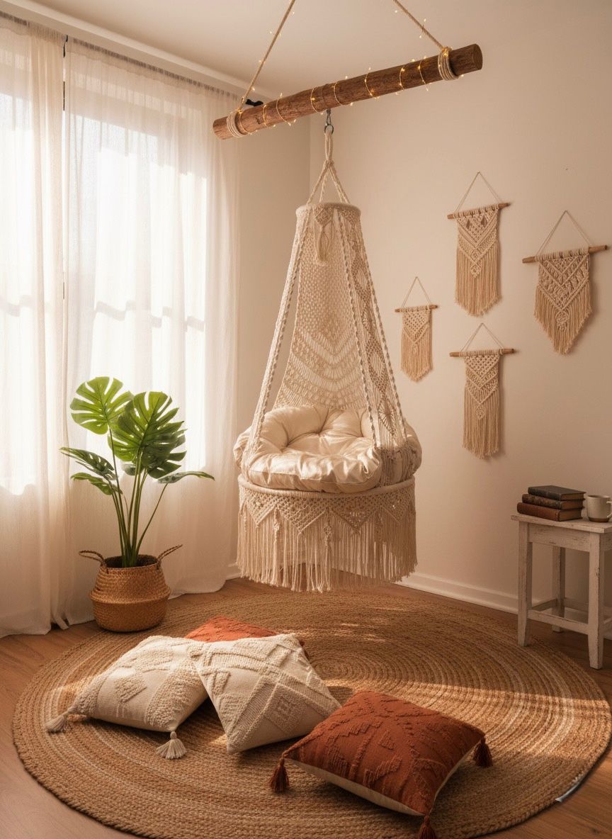 White Macrame 30*62 inch Swing with Cushion