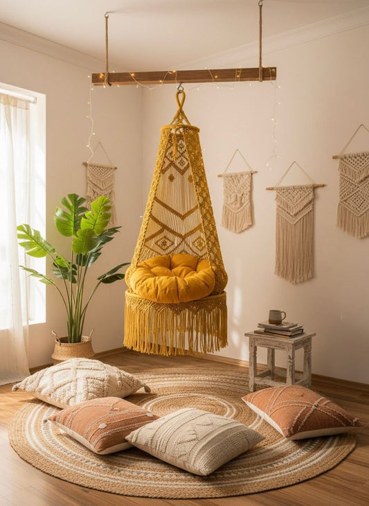 Mustard Macrame 30*62 inch Swing with Cushion